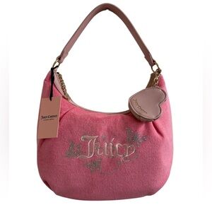 Juicy Couture Pink Suede Hobo Bag with Heart Charm
